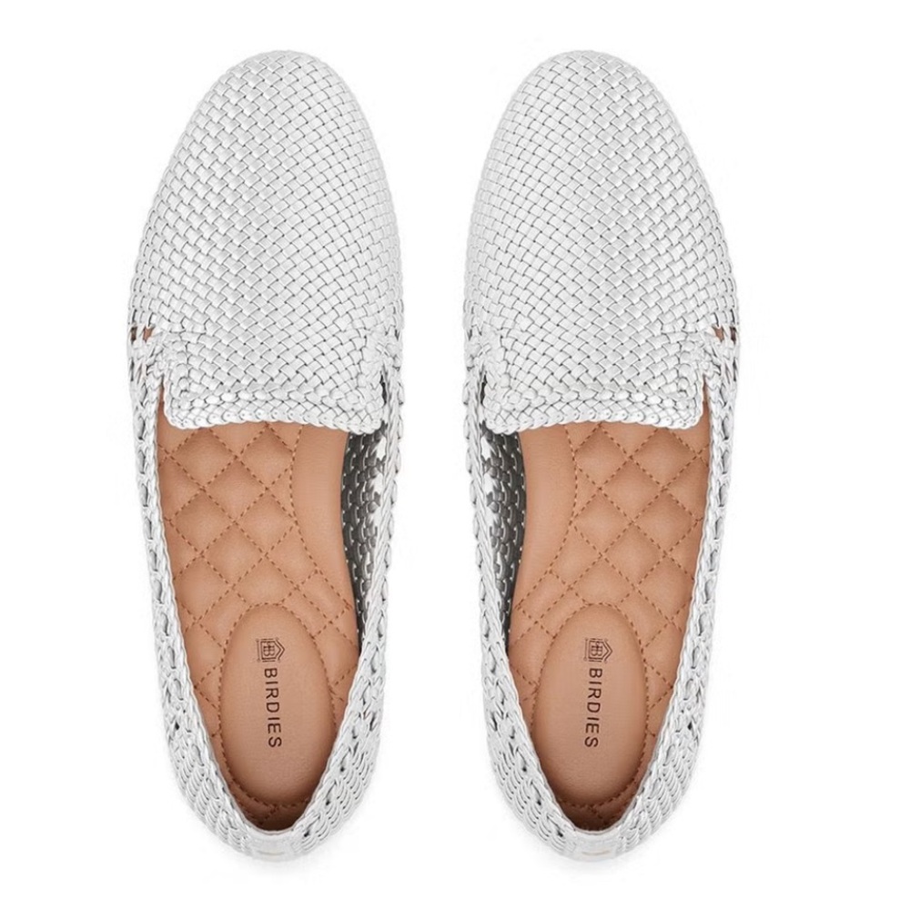 Birdies Woven Starling Taupe/Silver  Loafer Size 6